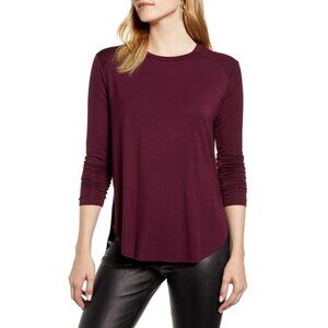 HALOGEN Long Sleeve Shirttail Hem Shirt In Burgundy Stem Size S